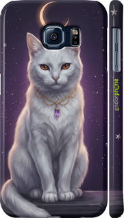 3D пластиковый глянцевый чехол Mystic White Cat Gothic Dark Purple Gold для Samsung Galaxy S6 G920 - 6805c-80 изображение 
