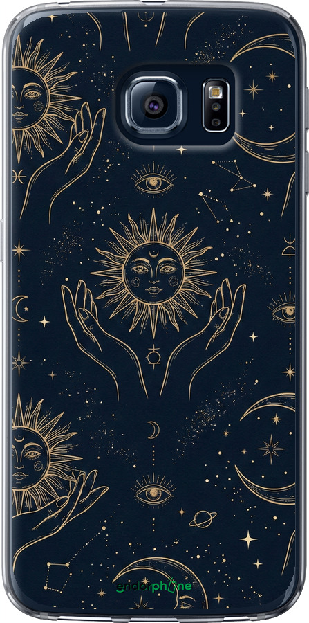 2D пластиковый чехол Celestial Harmony: Sun & Moon Gold Mystic Pattern для Samsung Galaxy S6 G920 - 6778t-80 изображение 