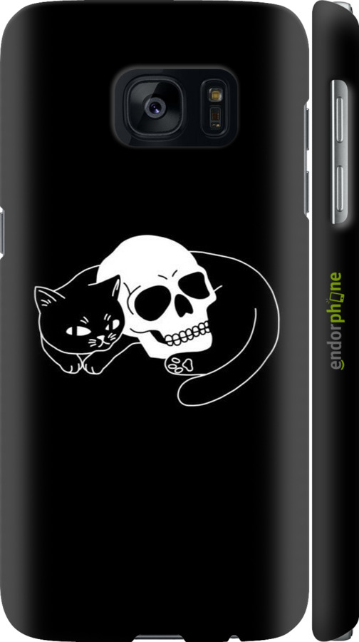 3D пластиковый матовый чехол С изображением кота и черепа для Samsung Galaxy S7 G930F - 6491m-106 изображение 