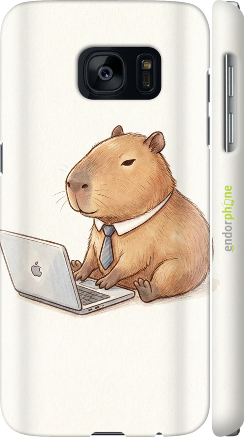 3D пластиковый матовый чехол Funny Capybara CEO Working для Samsung Galaxy S7 G930F - 6777m-106 изображение 