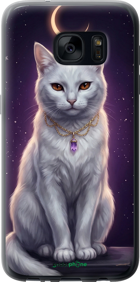 Силиконовый чехол Mystic White Cat Gothic Dark Purple Gold для Samsung Galaxy S7 G930F - 6805u-106 изображение 