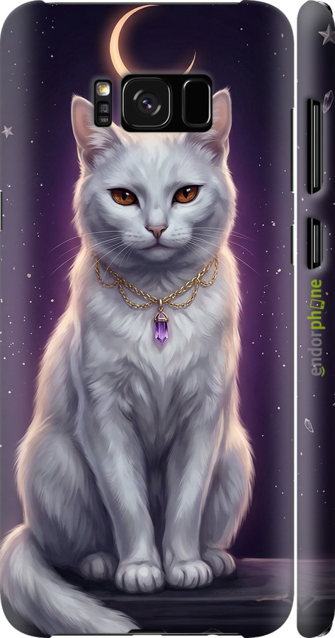 3D пластиковий матовий чехол Mystic White Cat Gothic Dark Purple Gold для Samsung Galaxy S8 - 6805m-829 изображение 