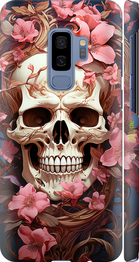3D пластиковий матовий чехол Череп у рожевих квітах для Samsung Galaxy S9 Plus - 5965m-1365 изображение 