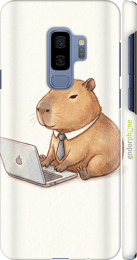 3D пластиковый глянцевый чехол Funny Capybara CEO Working для Samsung Galaxy S9 Plus - 6777c-1365 изображение 