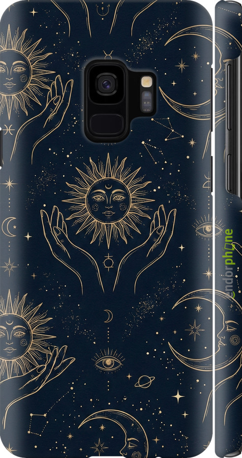 3D пластиковый глянцевый чехол Celestial Harmony: Sun & Moon Gold Mystic Pattern для Samsung Galaxy S9 - 6778c-1355 изображение 