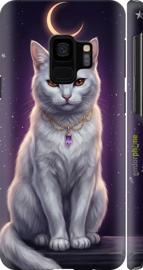 3D пластиковый глянцевый чехол Mystic White Cat Gothic Dark Purple Gold для Samsung Galaxy S9 - 6805c-1355 изображение 