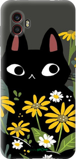 Силиконовый чехол Черный кот с цветами для Samsung Galaxy Xcover 6 Pro - 6448u-2918 изображение 