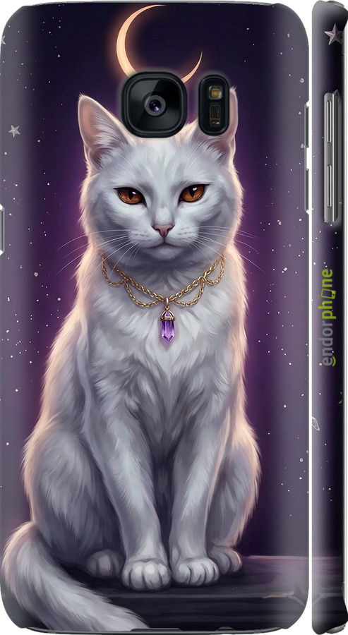 3D пластиковый матовый чехол Mystic White Cat Gothic Dark Purple Gold для Samsung Galaxy S7 Edge G935F - 6805m-257 изображение 