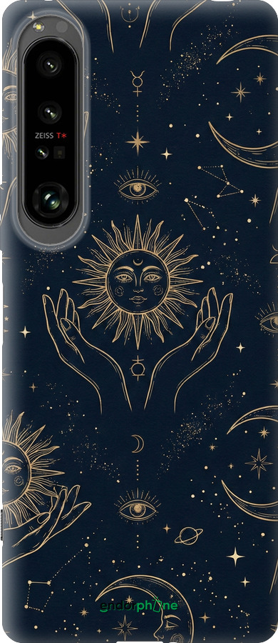 Силиконовый чехол Celestial Harmony: Sun & Moon Gold Mystic Pattern для Sony Xperia 1 IV - 6778u-2787 изображение 