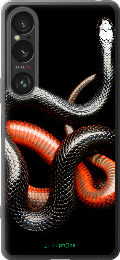 Силіконовий чехол Червоно-чорна змія на чорному фоні для Sony Xperia 1 VI - 4063u-3975 изображение 