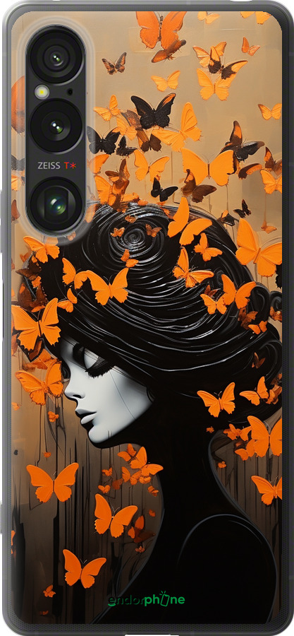 Силиконовый чехол Чехол для телефона Девушка с оранжевыми бабочками для Sony Xperia 1 VI - 5940u-3975 изображение 