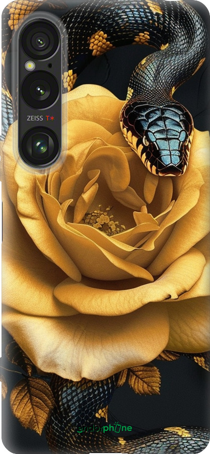 Силиконовый чехол Black snake and golden rose для Sony Xperia 1 VI - 6068u-3975 изображение 