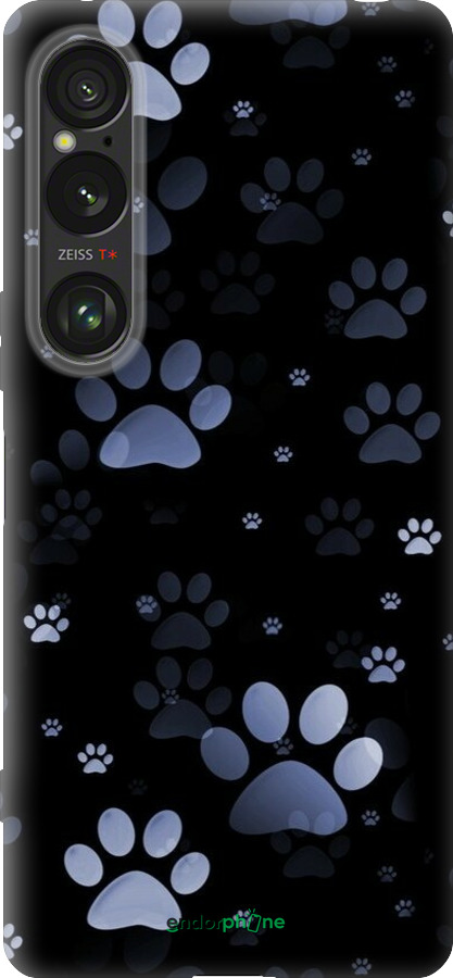 Силиконовый чехол С синими отпечатками лап для Sony Xperia 1 VI - 6441u-3975 изображение 