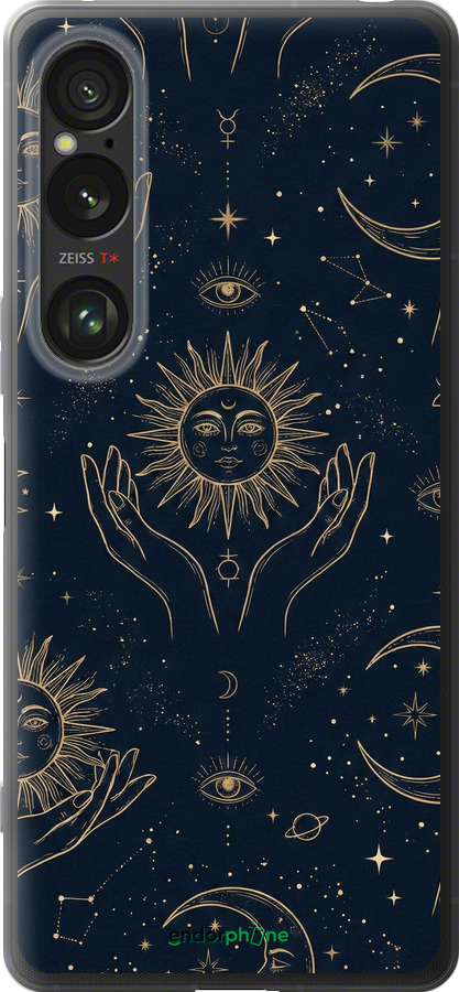 Силиконовый чехол Celestial Harmony: Sun & Moon Gold Mystic Pattern для Sony Xperia 1 VI - 6778u-3975 изображение 