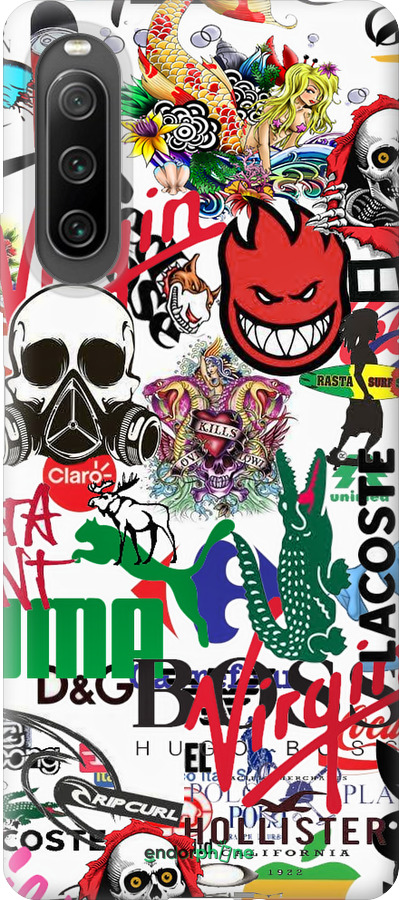 Силиконовый чехол Many different logos для Sony Xperia 10 IV - 4022u-2789 изображение 