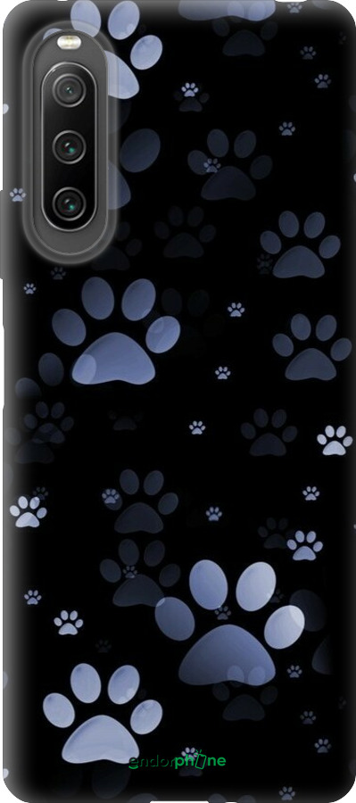 Силиконовый чехол С синими отпечатками лап для Sony Xperia 10 IV - 6441u-2789 изображение 