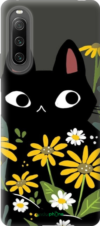 Силіконовий чехол Чорний кіт з квітами для Sony Xperia 10 IV - 6448u-2789 изображение 