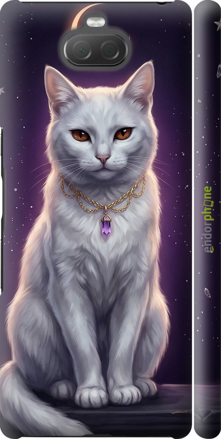 3D пластиковый матовый чехол Mystic White Cat Gothic Dark Purple Gold для Sony Xperia 10 Plus I4213 - 6805m-1690 изображение 