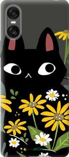 Силиконовый чехол Черный кот с цветами для Sony Xperia 10 VI - 6448u-3976 изображение 