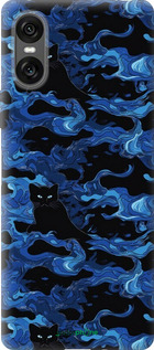Силиконовый чехол Абстрактный узор черных котов на синем фоне для Sony Xperia 10 VI - 6525u-3976 изображение 