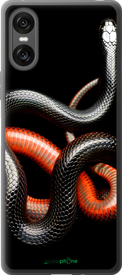 Силиконовый чехол Красно-черная змея на черном фоне для Sony Xperia 10 VI - 4063u-3976 изображение 