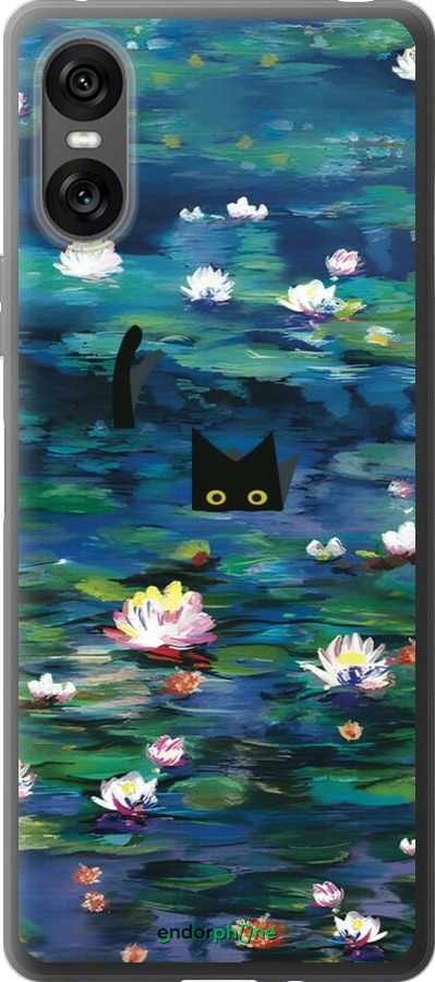 Силіконовий чехол с изображением водяных лилий и кошек для Sony Xperia 10 VI - 6257u-3976 изображение 