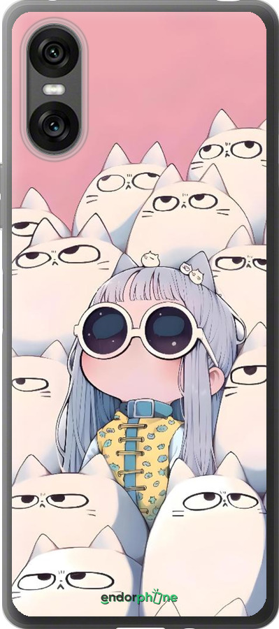 Силиконовый чехол Малышка с котами для Sony Xperia 10 VI - 6295u-3976 изображение 