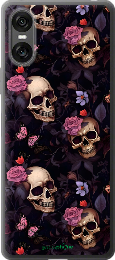 Силиконовый чехол Черепа и розы для Sony Xperia 10 VI - 6316u-3976 изображение 