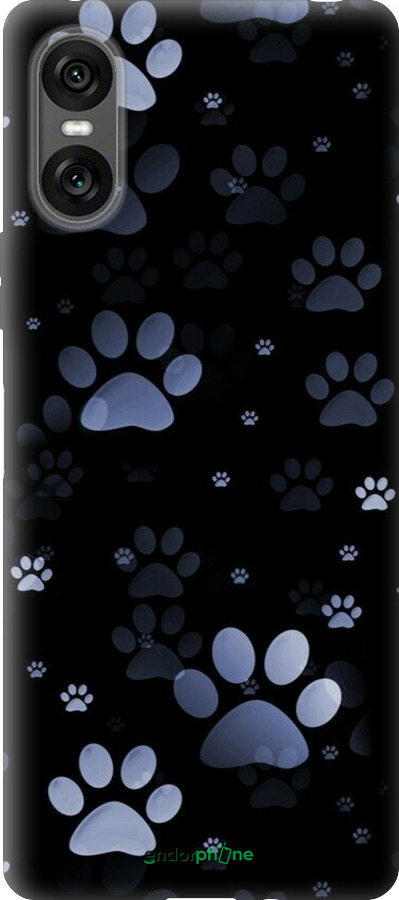 Силиконовый чехол С синими отпечатками лап для Sony Xperia 10 VI - 6441u-3976 изображение 