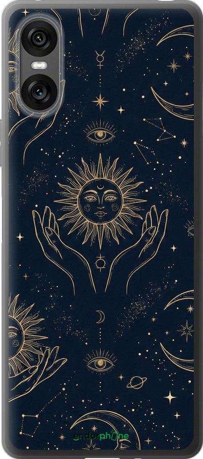 Силиконовый чехол Celestial Harmony: Sun & Moon Gold Mystic Pattern для Sony Xperia 10 VI - 6778u-3976 изображение 