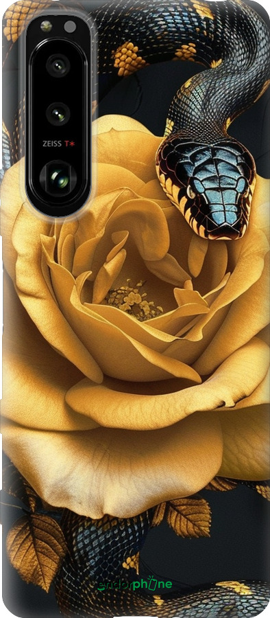 Силиконовый чехол Black snake and golden rose для Sony Xperia 5 III - 6068u-2580 изображение 