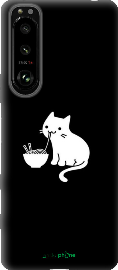 Силиконовый чехол С милым котом на черном фоне для Sony Xperia 5 III - 6528u-2580 изображение 