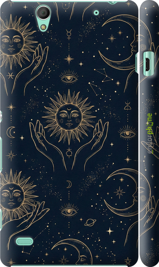 3D пластиковий глянцевий чехол Celestial Harmony: Sun & Moon Gold Mystic Pattern для Sony Xperia C4 E5333 - 6778c-295 изображение 