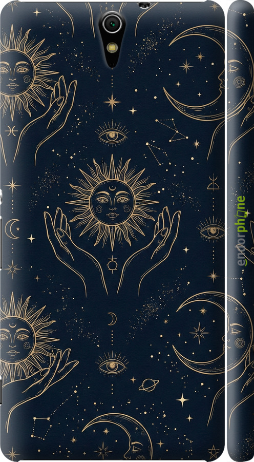 3D пластиковый матовый чехол Celestial Harmony: Sun & Moon Gold Mystic Pattern для Sony Xperia C5 Ultra Dual E5533 - 6778m-506 изображение 