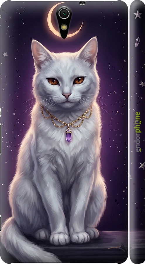 3D пластиковый глянцевый чехол Mystic White Cat Gothic Dark Purple Gold для Sony Xperia C5 Ultra Dual E5533 - 6805c-506 изображение 