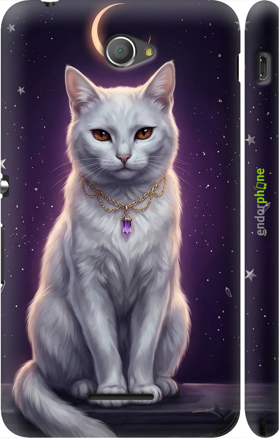 3D пластиковий матовий чехол Mystic White Cat Gothic Dark Purple Gold для Sony Xperia E4 Dual E2115 - 6805m-87 изображение 