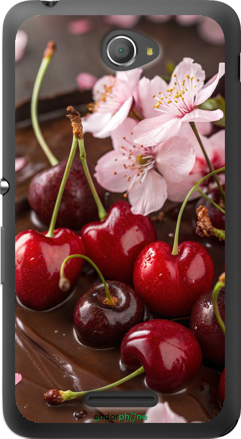 Силиконовый чехол Вишня в шоколаде для Sony Xperia E4 Dual E2115 - 6698u-87 изображение 