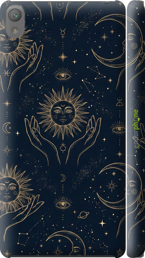 3D пластиковый матовый чехол Celestial Harmony: Sun & Moon Gold Mystic Pattern для Sony Xperia E5 F3311 - 6778m-458 изображение 
