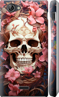 3D пластиковый глянцевый чехол Череп в розовых цветах для Sony Xperia J ST26i - 5965c-779 изображение 