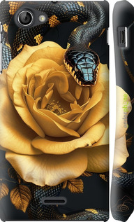 3D пластиковий глянцевий чехол Black snake and golden rose для Sony Xperia J ST26i - 6068c-779 изображение 