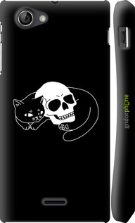 3D пластиковый глянцевый чехол С изображением кота и черепа для Sony Xperia J ST26i - 6491c-779 изображение 