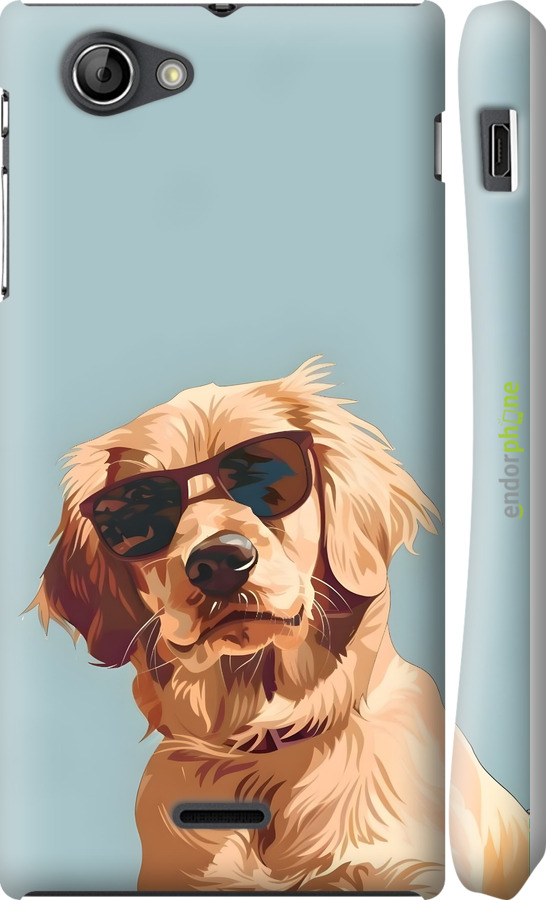 3D пластиковый глянцевый чехол Пес в очках для Sony Xperia J ST26i - 6381c-779 изображение 