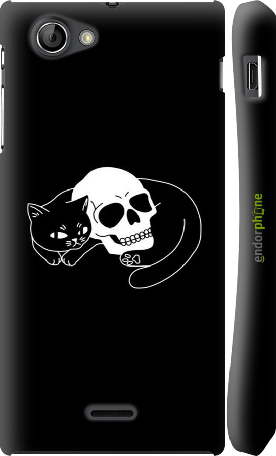 3D пластиковый глянцевый чехол С изображением кота и черепа для Sony Xperia J ST26i - 6491c-779 изображение 