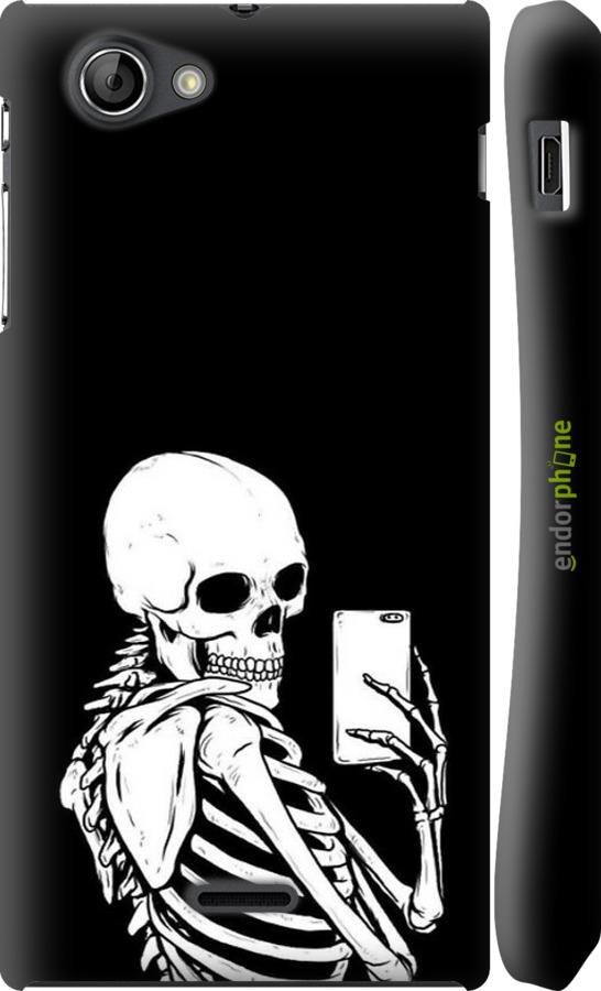 3D пластиковий глянцевий чехол Скелет робить Selfie для Sony Xperia J ST26i - 6535c-779 изображение 