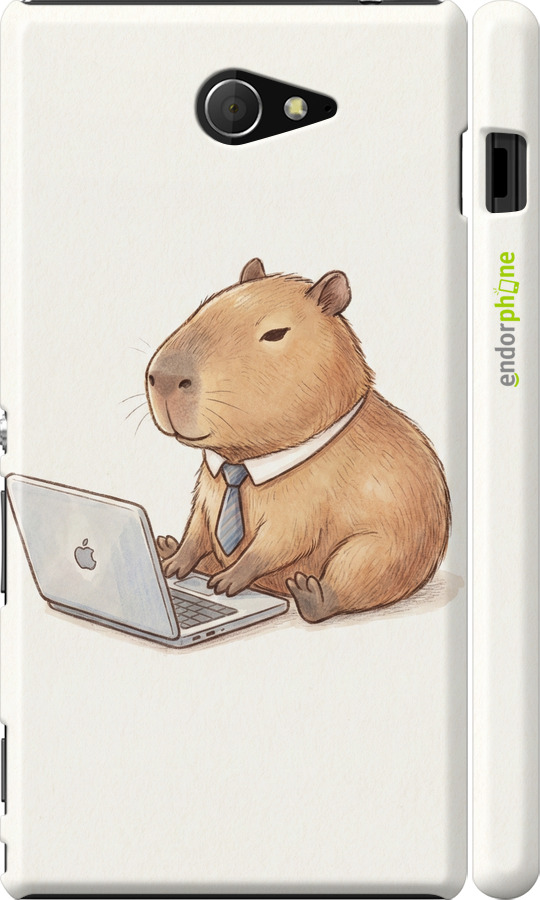 3D пластиковый глянцевый чехол Funny Capybara CEO Working для Sony Xperia M2 D2305 - 6777c-60 изображение 