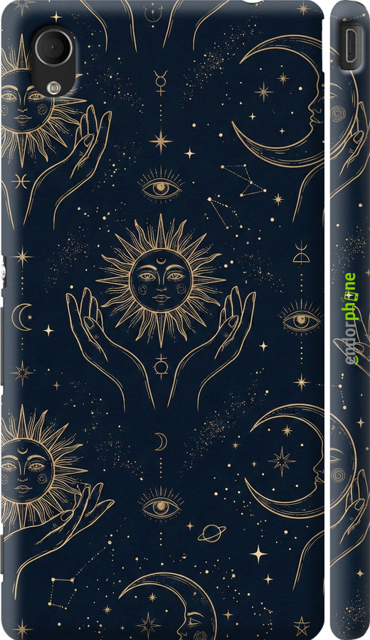 3D пластиковый матовый чехол Celestial Harmony: Sun & Moon Gold Mystic Pattern для Sony Xperia M4 Aqua E2312 - 6778m-162 изображение 