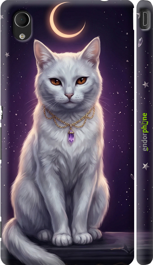 3D пластиковый матовый чехол Mystic White Cat Gothic Dark Purple Gold для Sony Xperia M4 Aqua E2312 - 6805m-162 изображение 