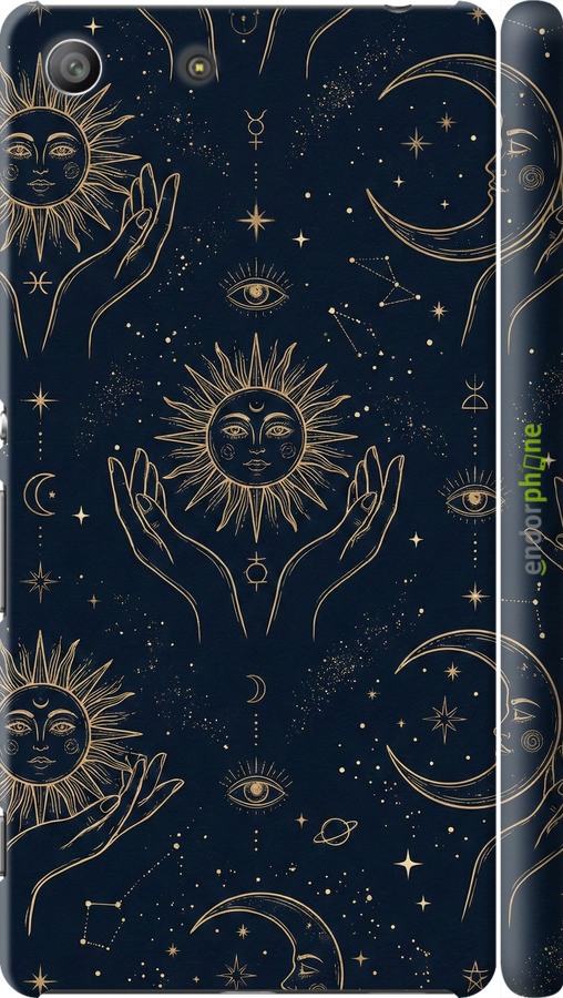 3D пластиковый матовый чехол Celestial Harmony: Sun & Moon Gold Mystic Pattern для Sony Xperia M5 E5633 - 6778m-217 изображение 