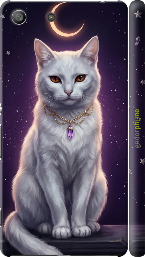 3D пластиковий глянцевий чехол Mystic White Cat Gothic Dark Purple Gold для Sony Xperia M5 E5633 - 6805c-217 изображение 