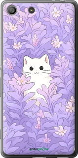 Силиконовый чехол Котик в цветах для Sony Xperia M5 E5633 - 6390u-217 изображение 
